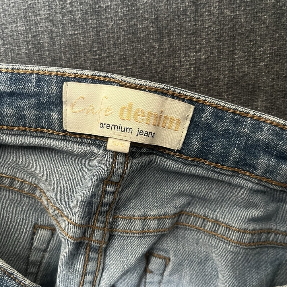 Cafe Denim Womens Skinny Jeans Size 5/6 Distressed Ripped Medium Wash Raw Hem - Picture 3 of 10